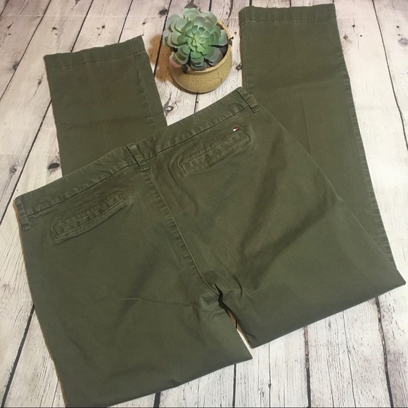 Tommy Hilfiger olive green straight leg brushed cotton pants - Picture 6 of 8
